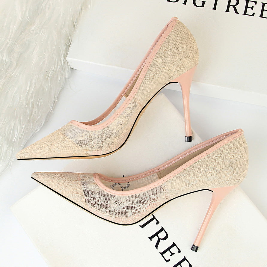 Women’s Valeria Lace Mesh Stiletto Pumps – Pointed-Toe Hollow Elegant Heels (US 3.5–10.5)