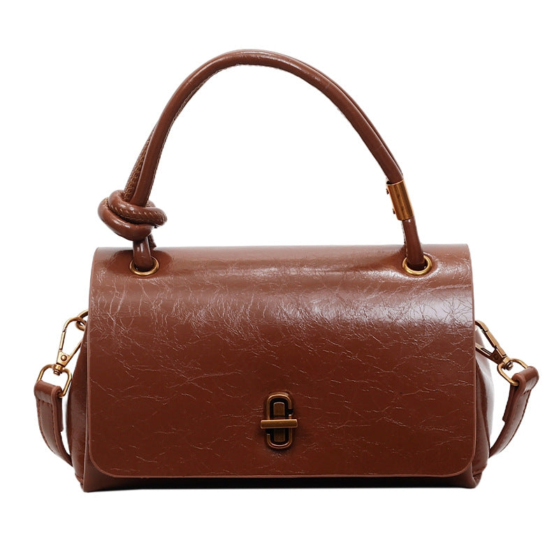Women’s Lumière Mini Flap Bag – Glossy Waxed PU Leather, Metallic Lock Chain Shoulder & Crossbody Bag