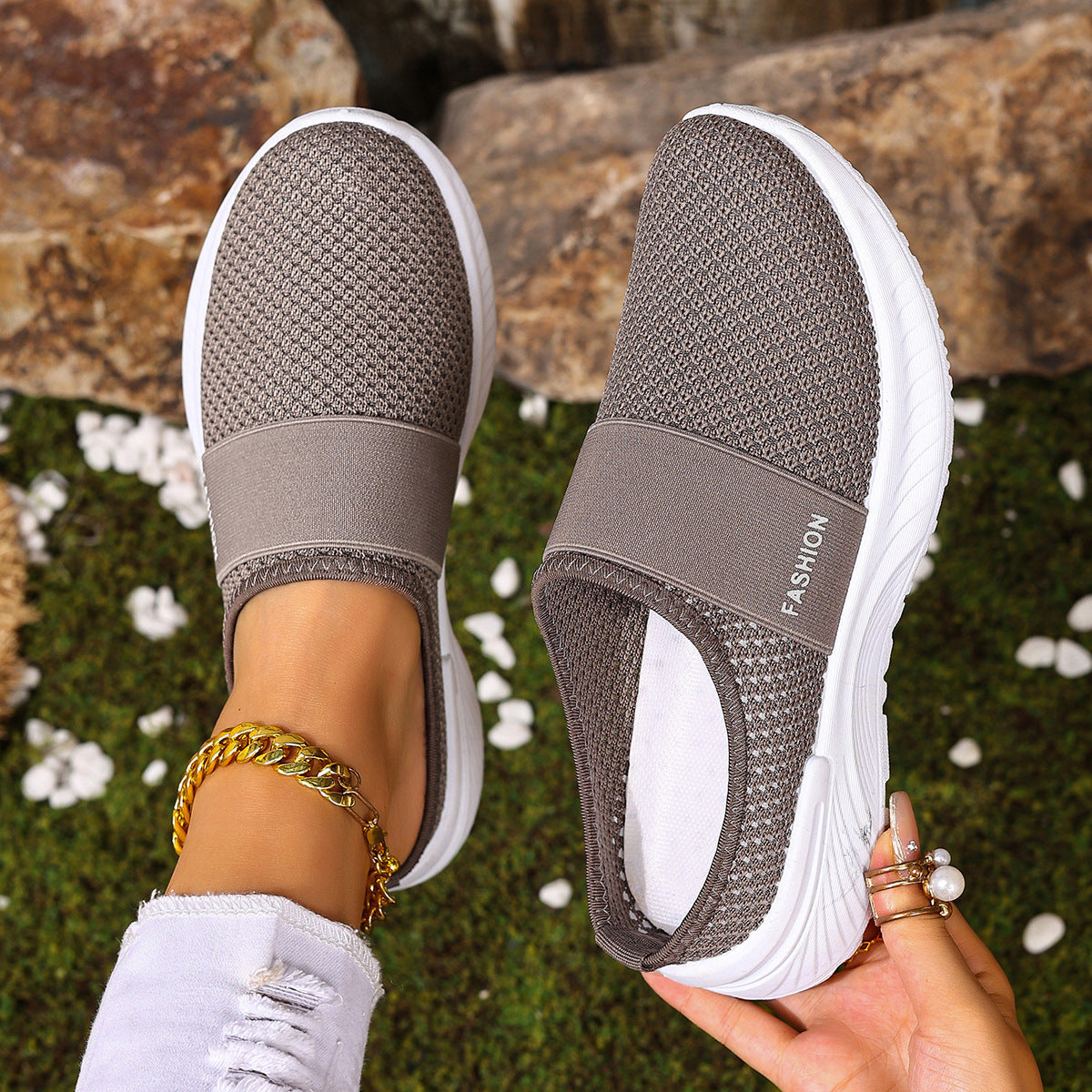 Women’s AirEase Knit Slip-On Mules – Breathable Mesh Casual Flats (US 5–10.5)