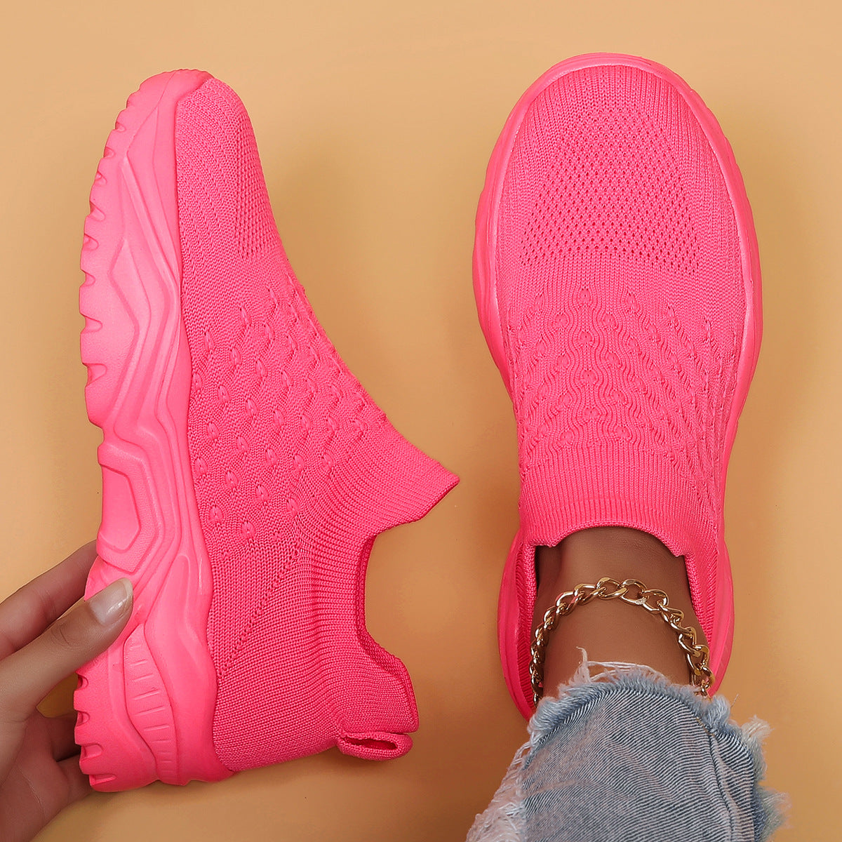 Women's Avielle Knit Slip-On Sneakers - Chunky Ridged Sole Walking Shoes (US 4-11)