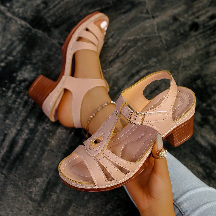 Women’s GraceStep Block Heel Sandals – Peep-Toe Buckle Summer Shoes (US 5–10.5)