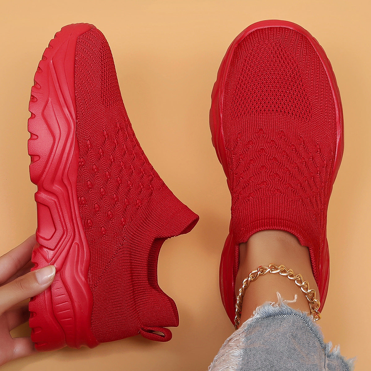 Women's Avielle Knit Slip-On Sneakers - Chunky Ridged Sole Walking Shoes (US 4-11)