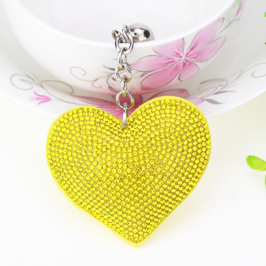 Ounamei Rhinestone Heart Keychain | Crystal Bling Tassel Bag Charm