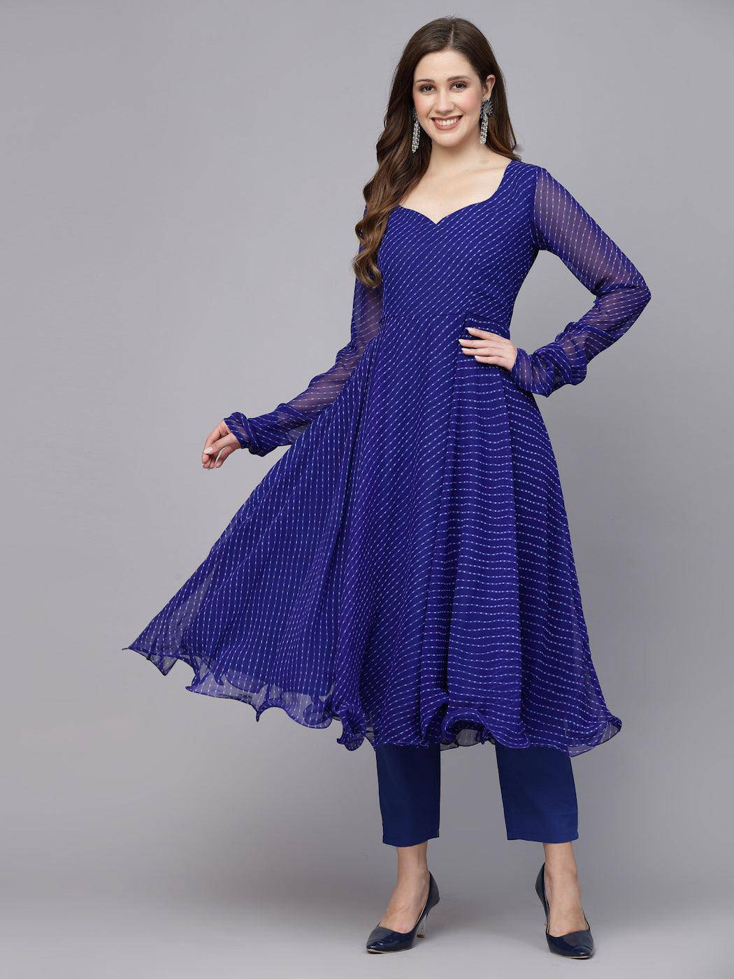 Skydiver Blue Leheriya Kurta Set - qivii