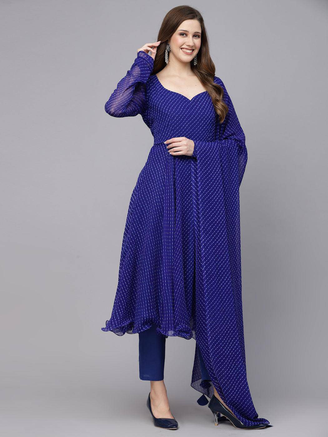 Skydiver Blue Leheriya Kurta Set - qivii