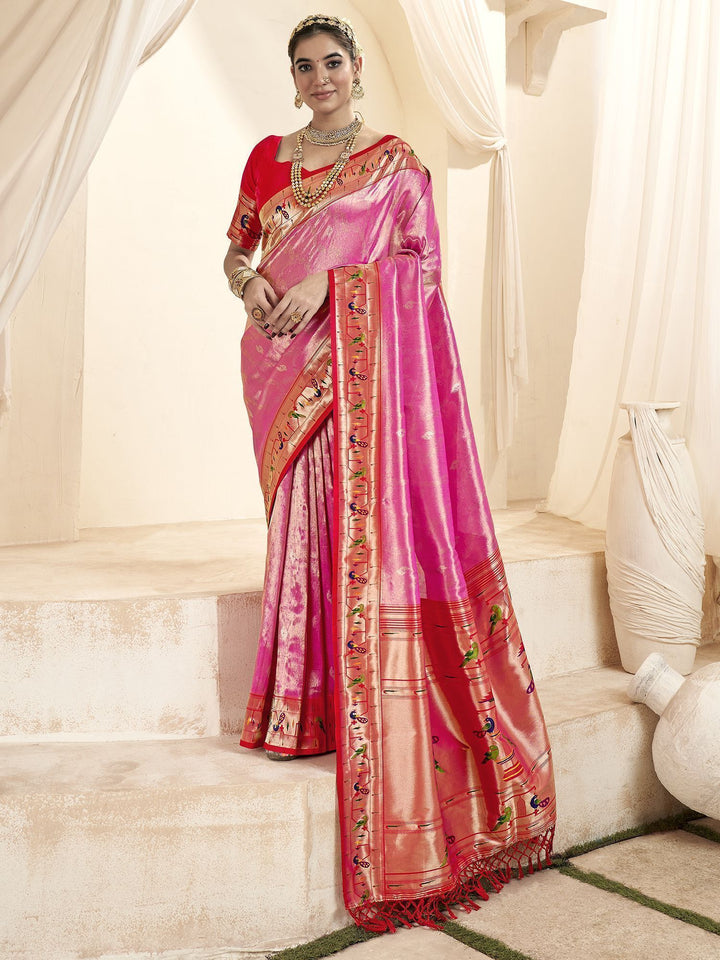 Pink Jacquard Wedding Wear Paithani Silk Saree