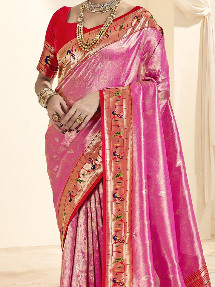 Pink Jacquard Wedding Wear Paithani Silk Saree