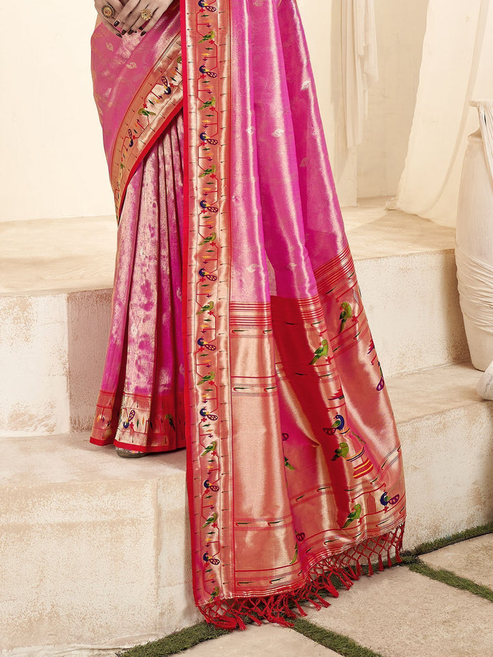 Pink Jacquard Wedding Wear Paithani Silk Saree