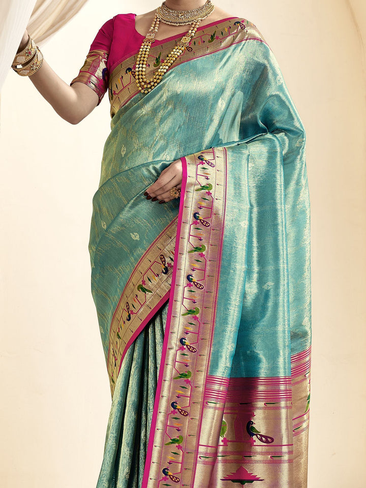 Sea Green Jacquard Wedding Wear Paithani Silk Saree