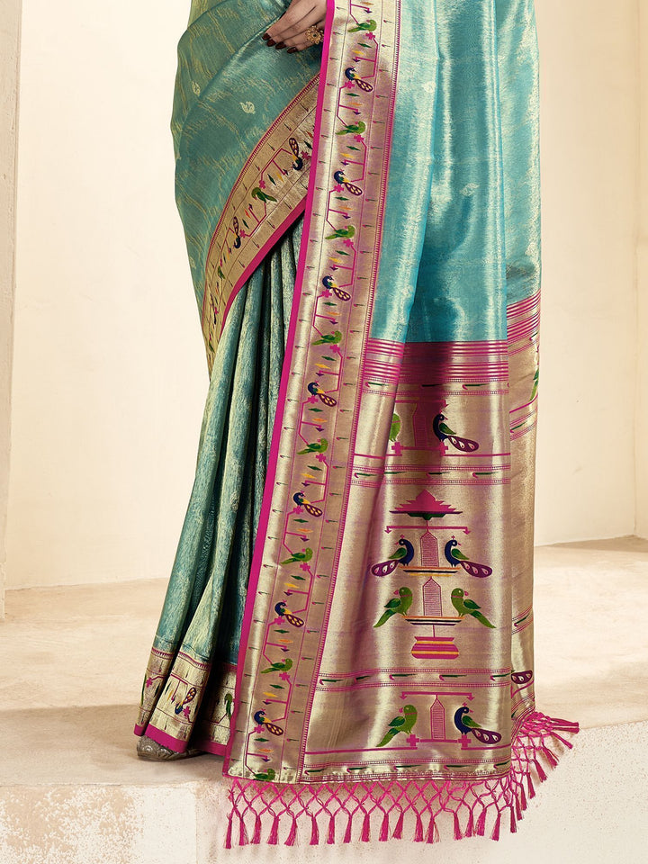 Sea Green Jacquard Wedding Wear Paithani Silk Saree