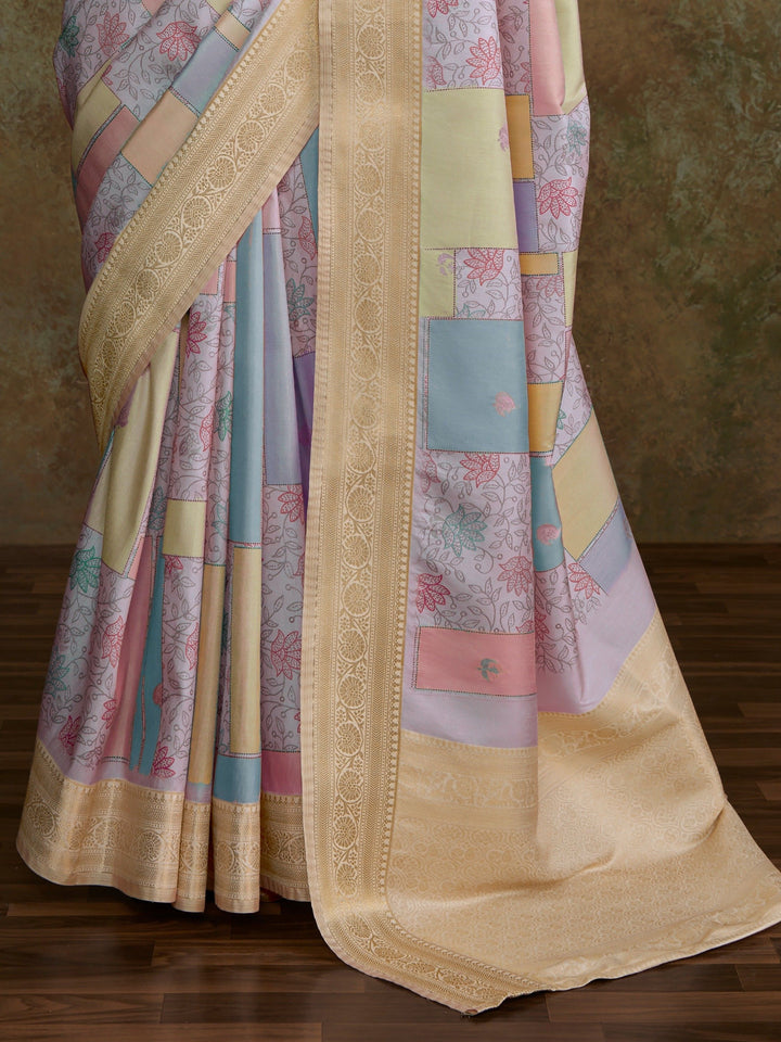 Lavender Color Art Silk Fabric Special Saree With Printed Work