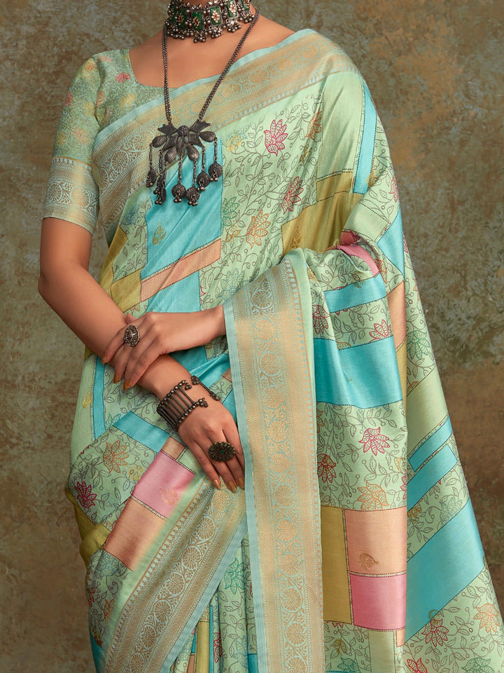 Pista Green Color Art Silk Fabric Special Saree With Printed Work