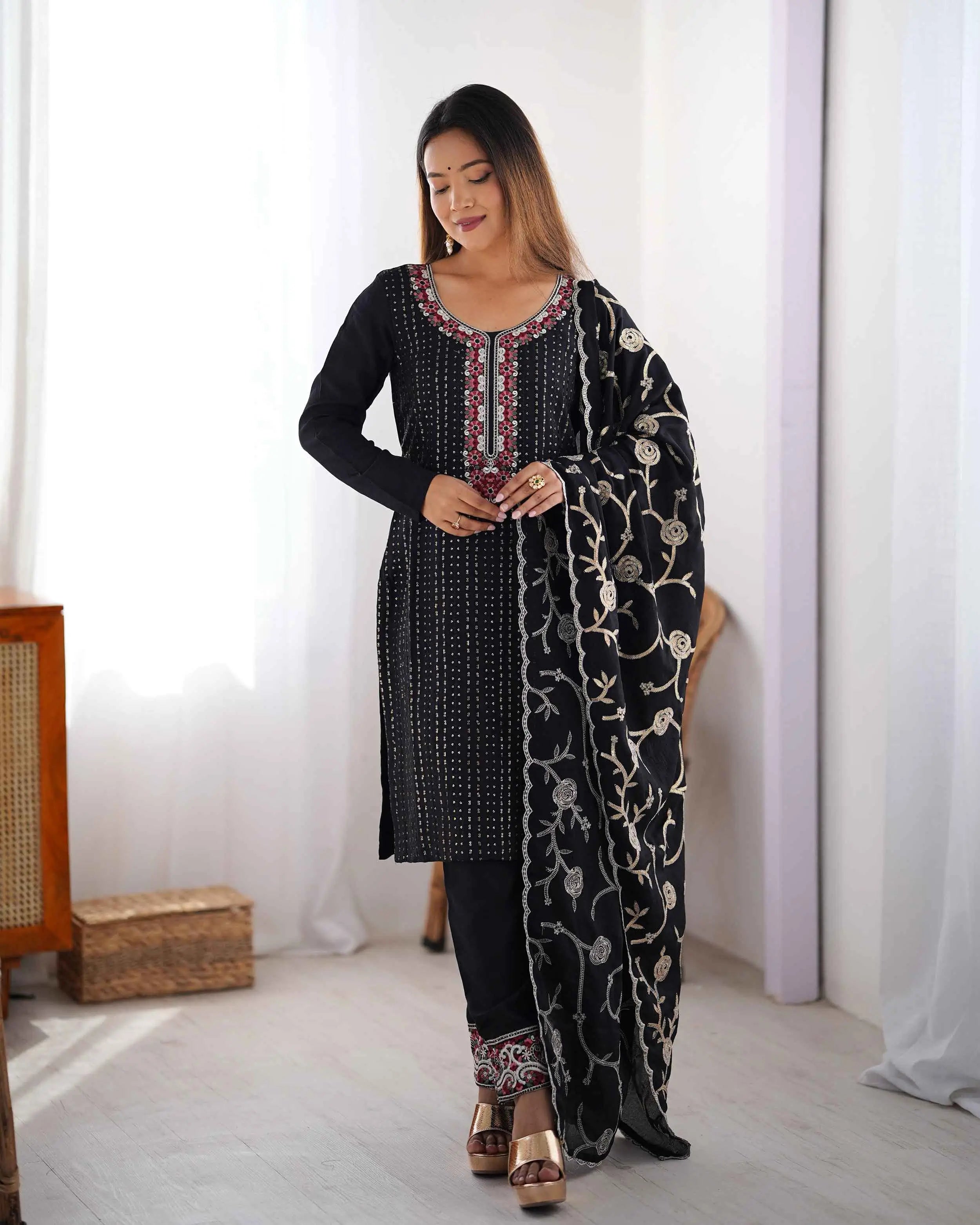 Black Designer Sequins Embroidery Work Salwar Suit With Dupatta