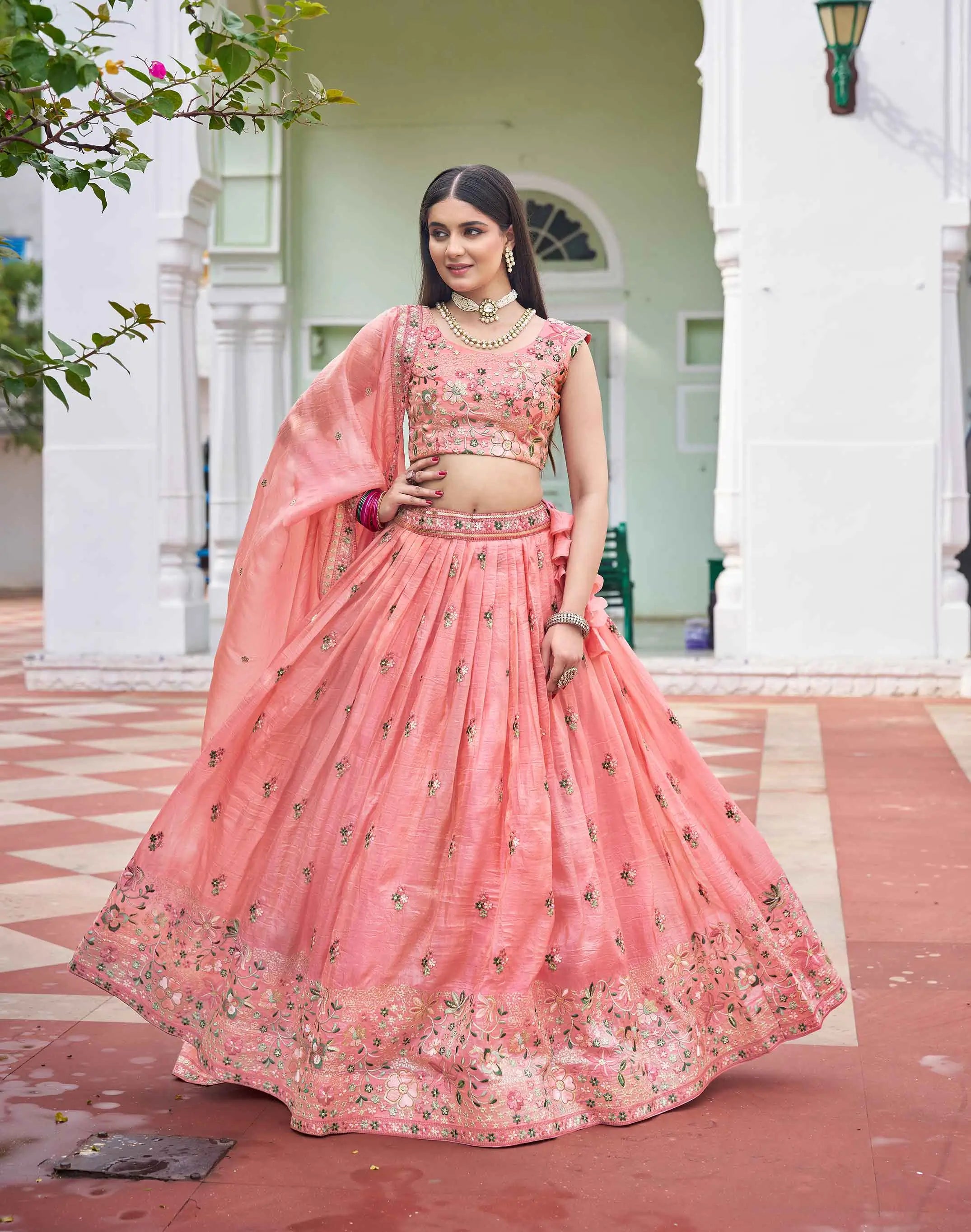 Sea Pink Sequins Embroidery Lehenga Choli