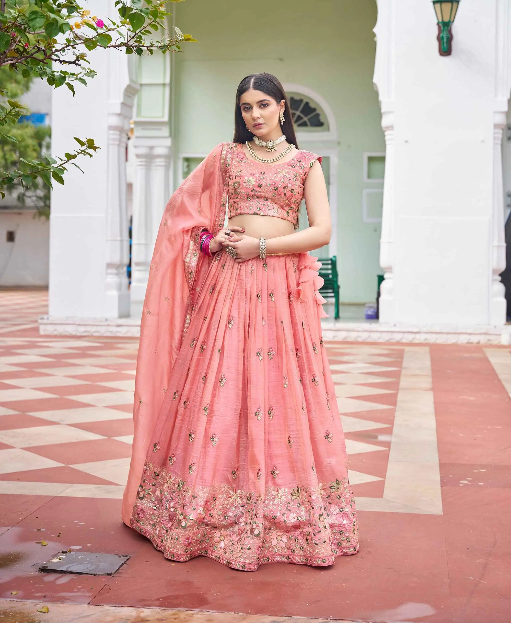 Sea Pink Sequins Embroidery Lehenga Choli