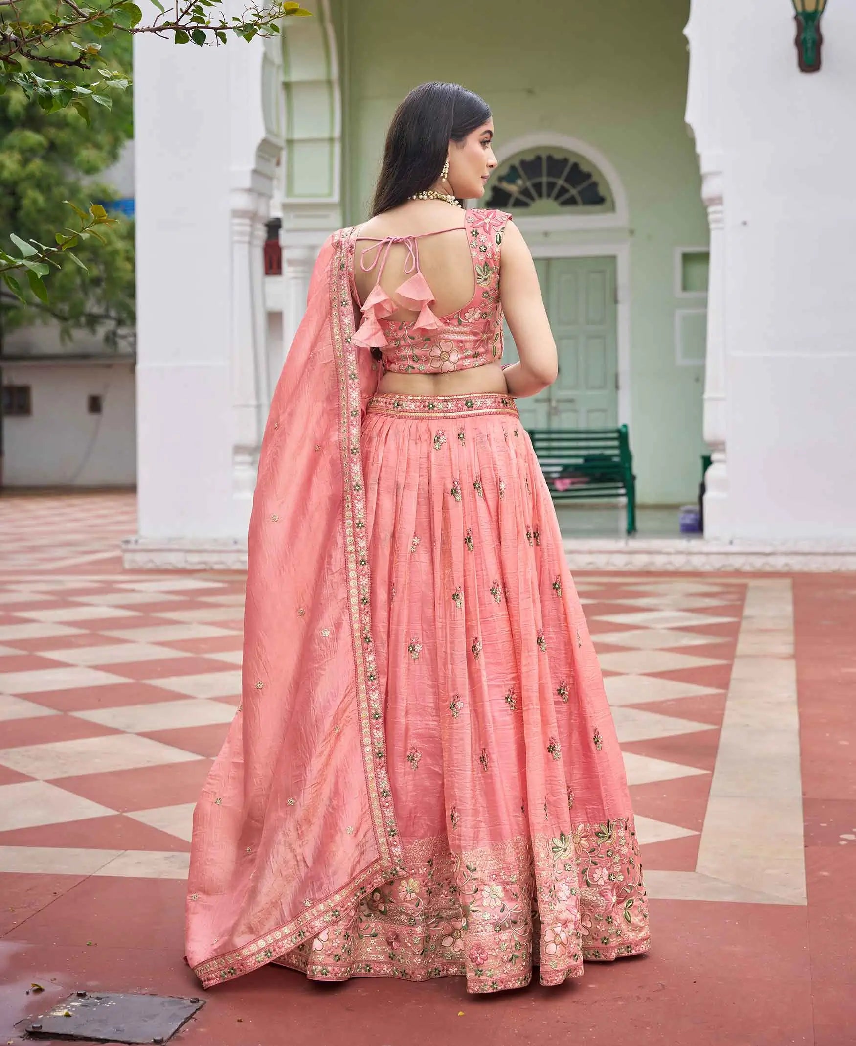 Sea Pink Sequins Embroidery Lehenga Choli