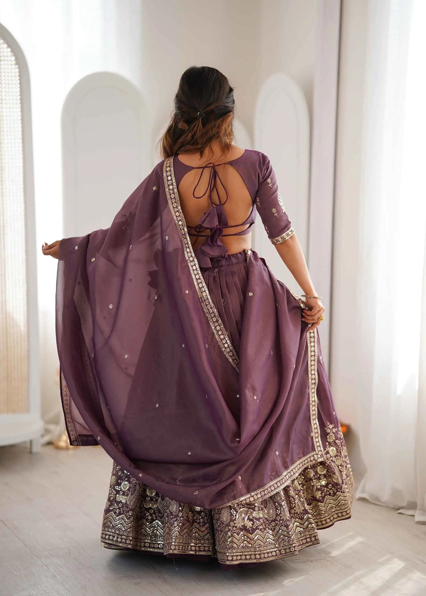 Onion Sequins Embroidery Lehenga Choli