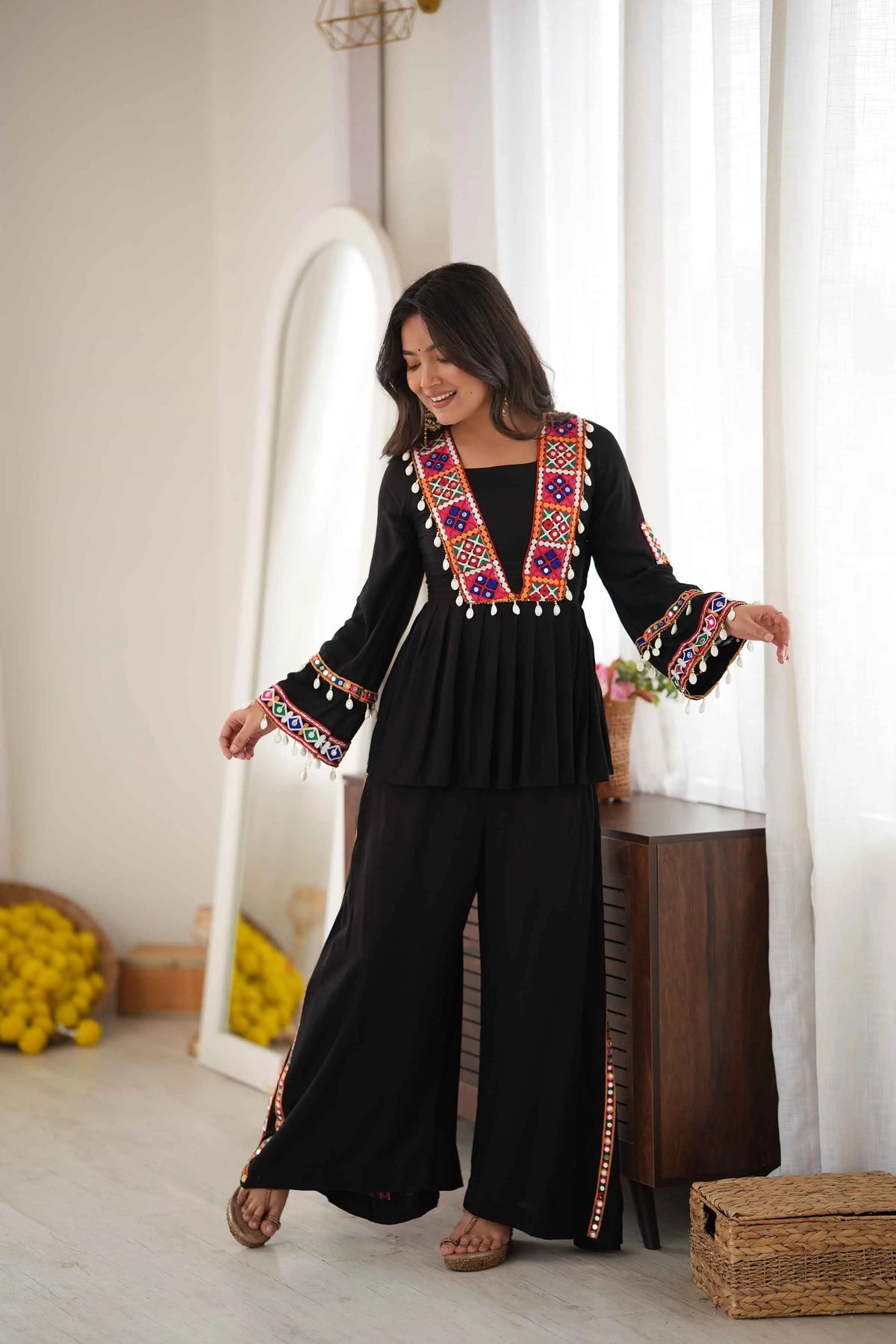Navratri Special Traditional Black Plaza Set