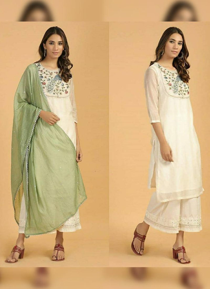 Splendid White Cotton Festive Wear Designer Kurti by Qivii