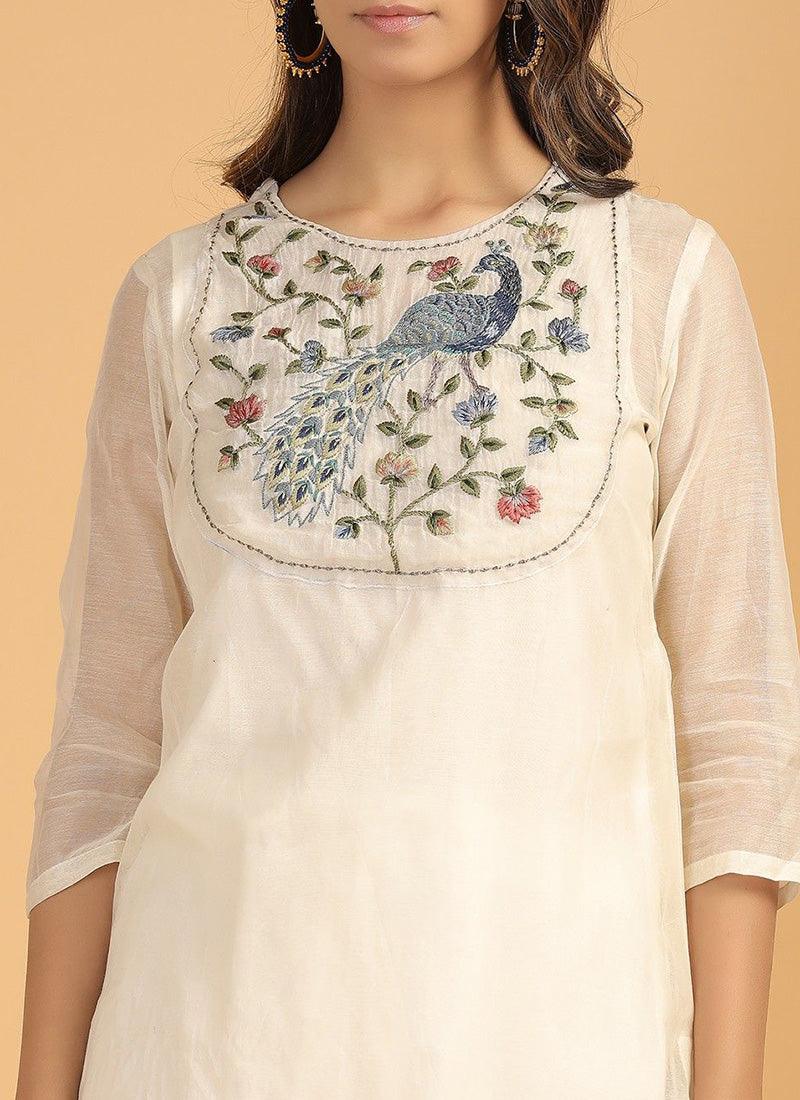 Splendid White Cotton Festive Wear Designer Kurti by Qivii