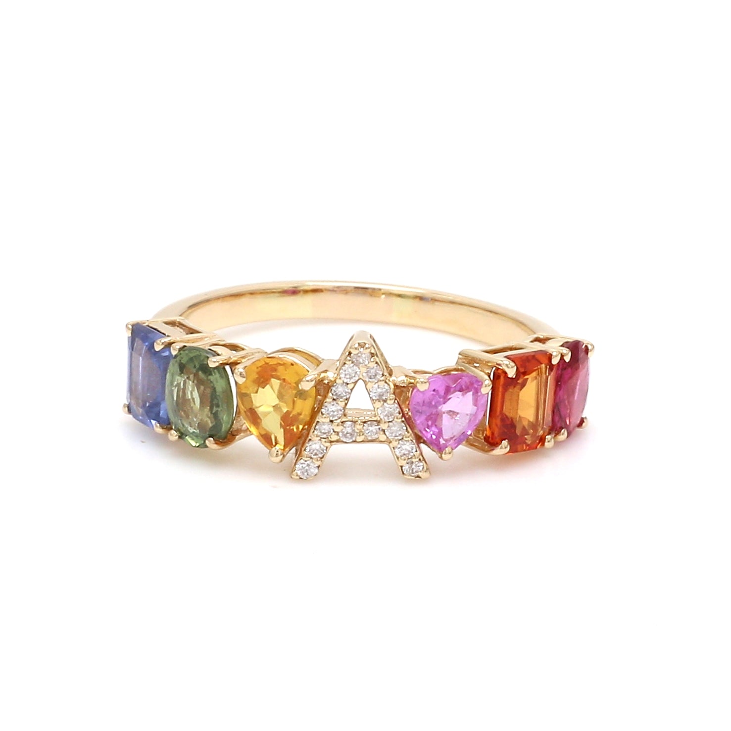 Rainbow Sapphire Initial Letter Ring - qivii