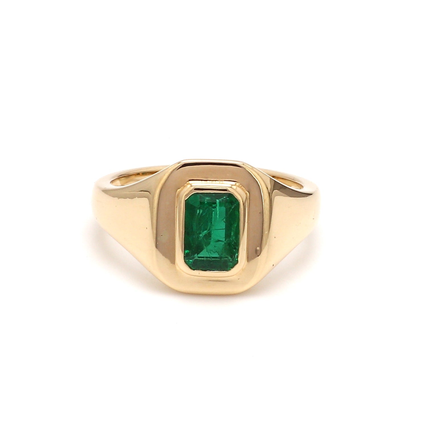 Emerald Octagon Bezel Set Signet Ring