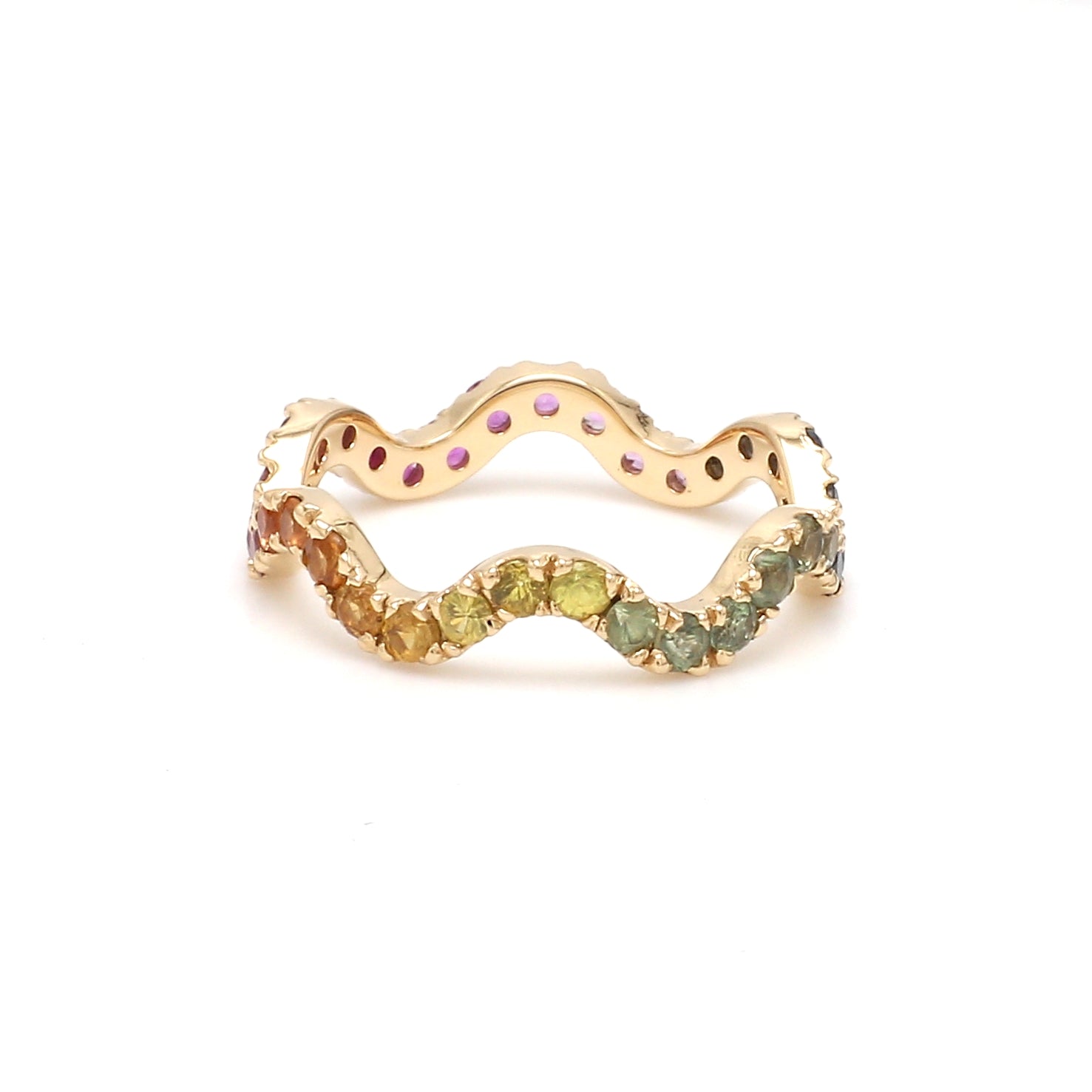 Rainbow Sapphire Wave Ring - qivii