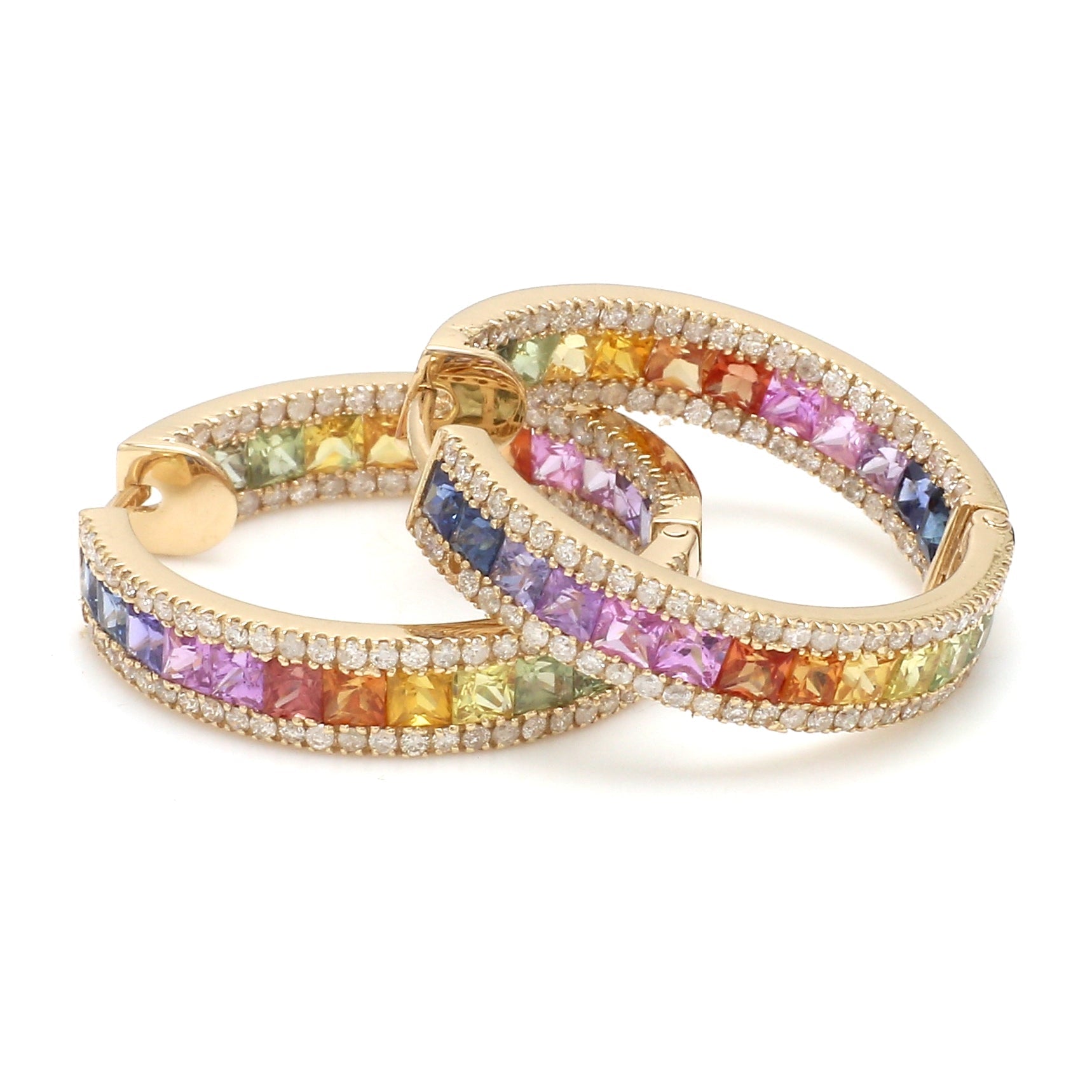 Rainbow Sapphire Princess Cut Diamond Hoops - qivii