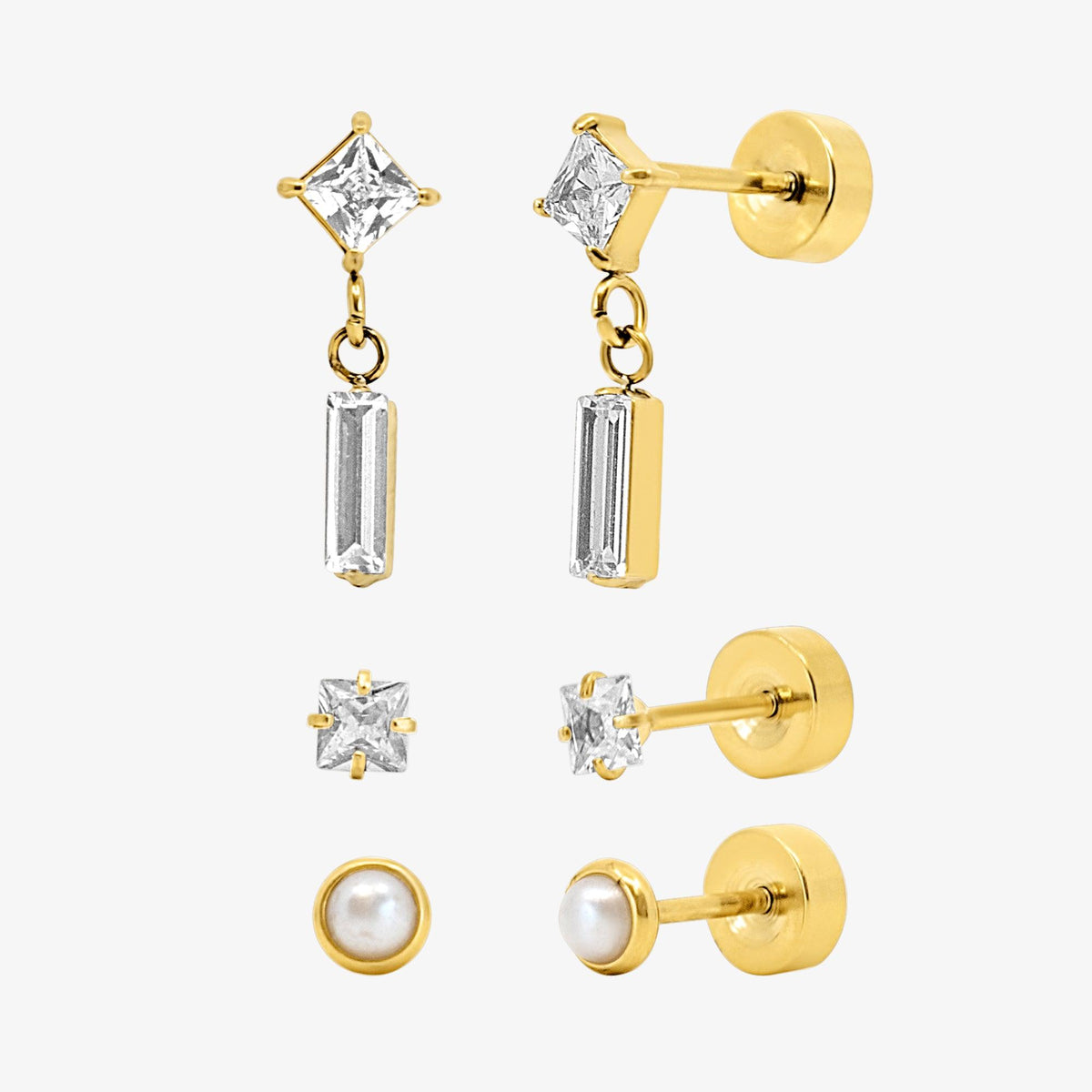 Sweet Shine Flat Back 3 Piece Earring Set | By Qivii