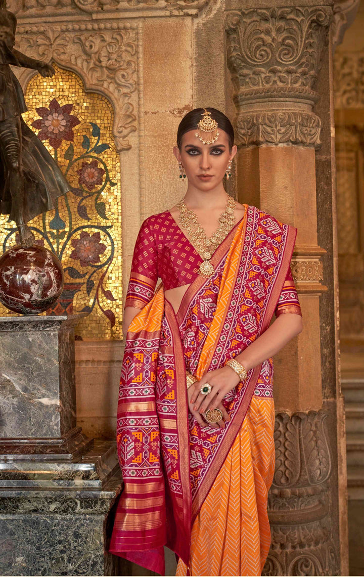 ORANGE COLOR PRINTED ART SILK FABRIC PATOLA SAREE