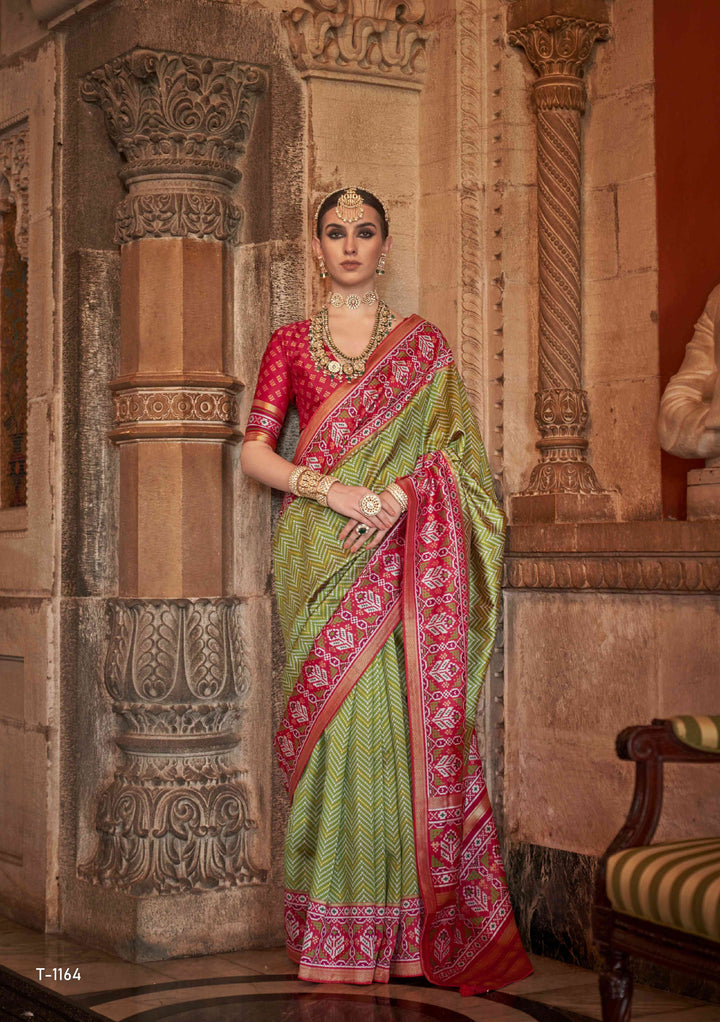 GREEN COLOR PRINTED ART SILK FABRIC PATOLA SAREE