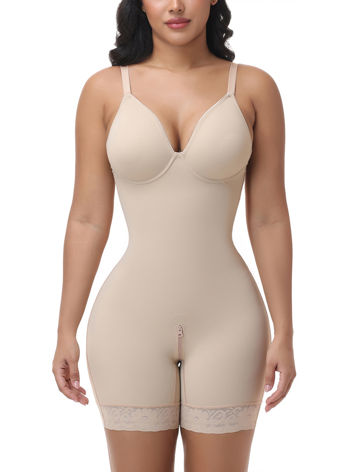 Adjustable Strap Crotch Zipper Seamless Hourglass Full Body Shapewear
