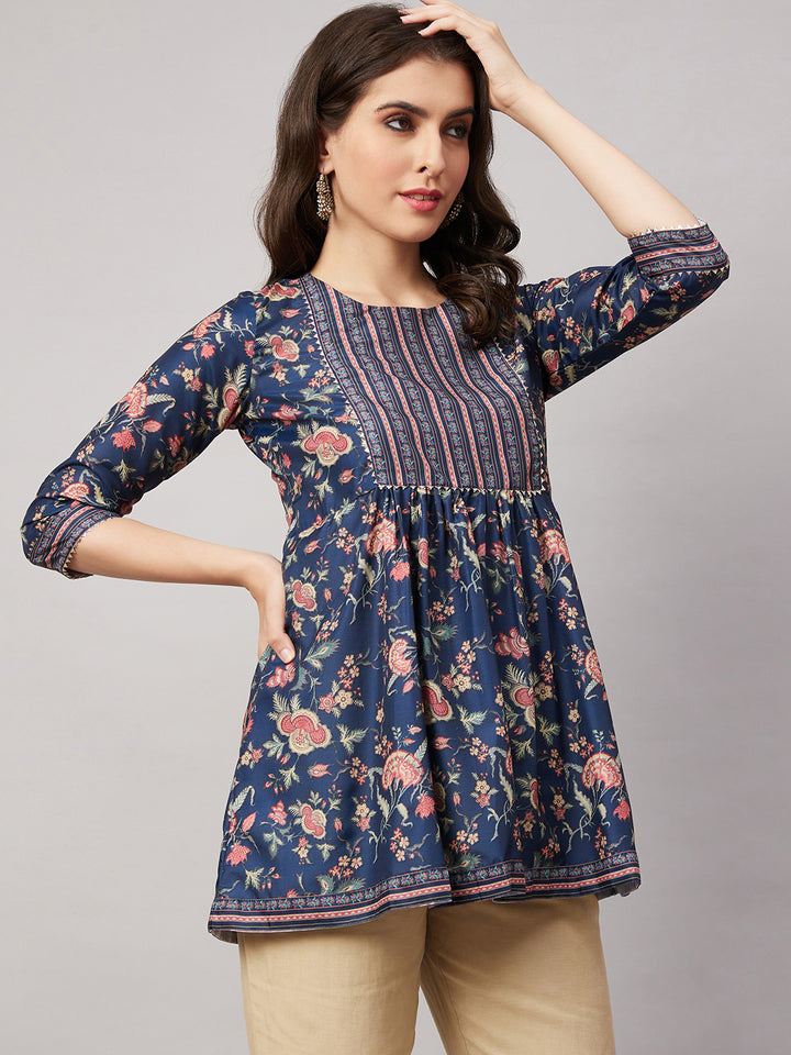 DARK BLUE CHINON WESTERN SHORT TOP - BY QIVII