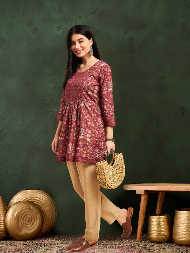 Maroon Color Festive Wear Short Top