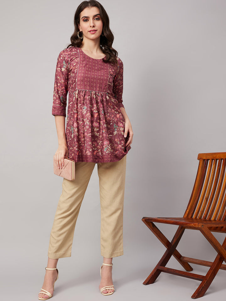 MAROON COLOR CHINON WESTERN SHORT TOP - BY QIVII