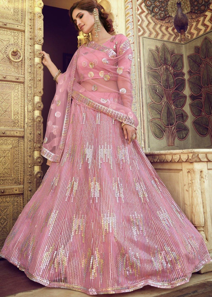 Taffy Pink Soft Net Lehenga Choli with Sequins work - qivii