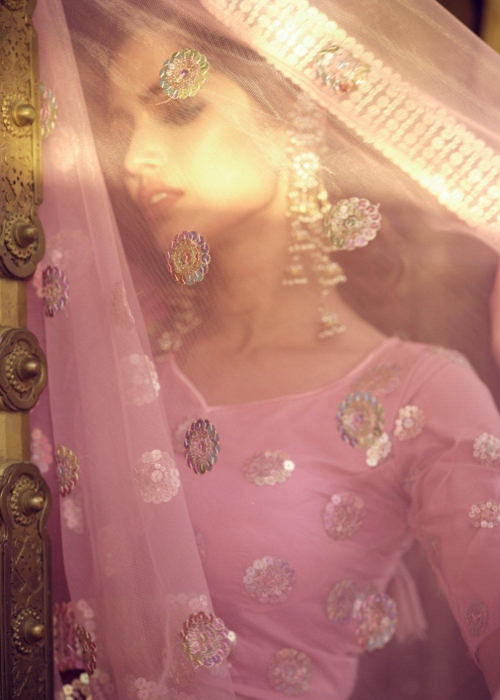 Taffy Pink Soft Net Lehenga Choli with Sequins work - qivii