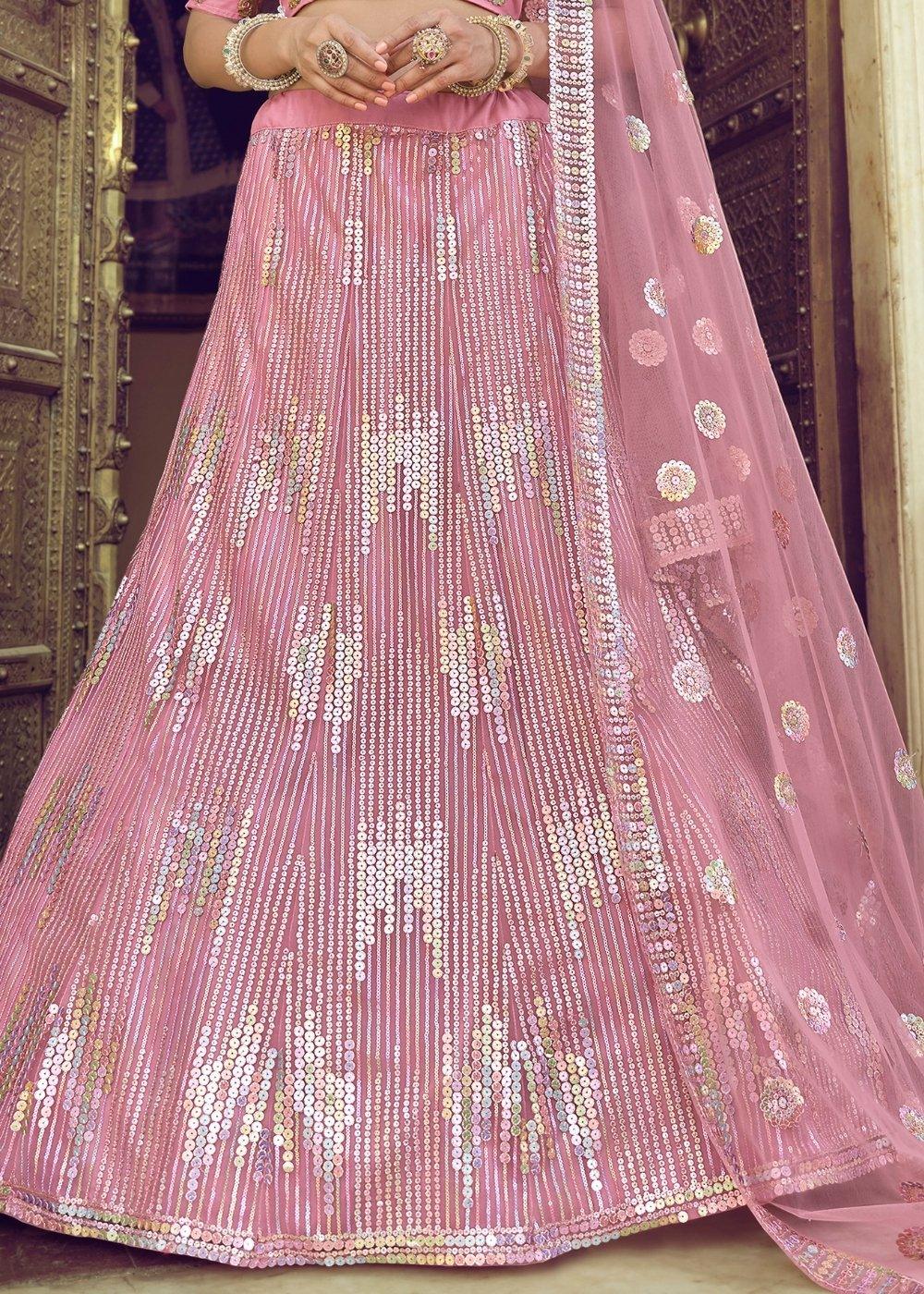 Taffy Pink Soft Net Lehenga Choli with Sequins work - qivii