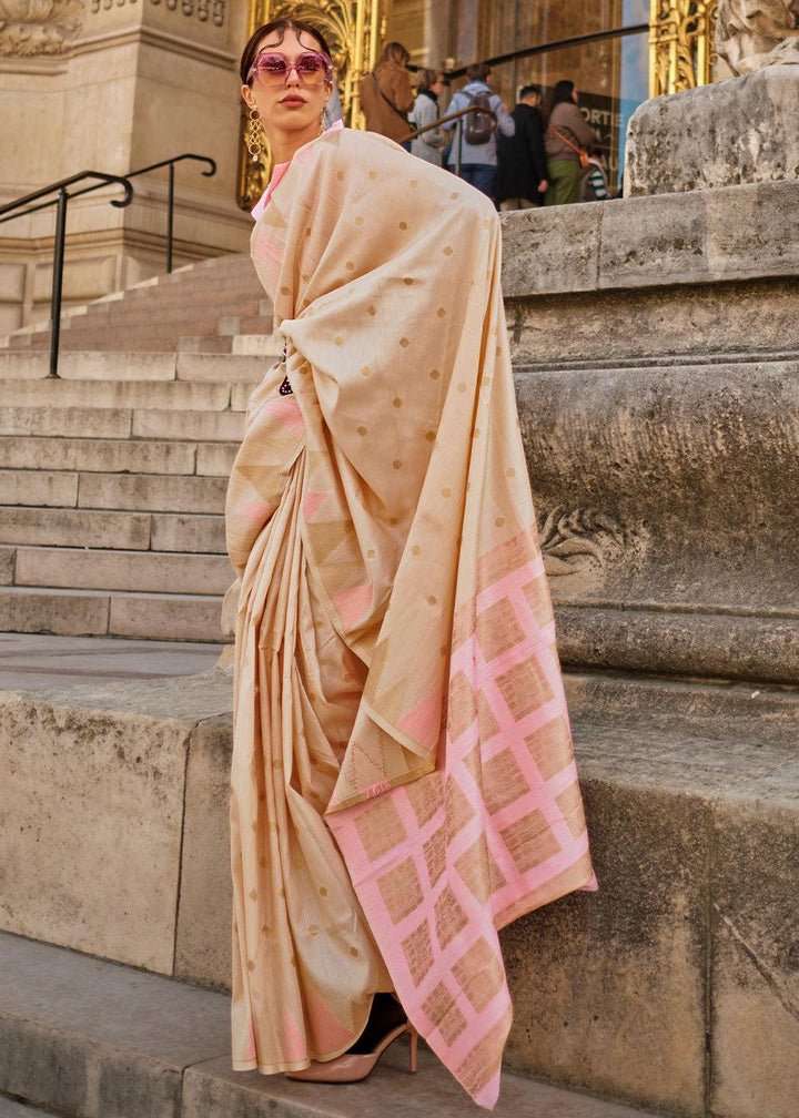 Tan Brown Handloom Woven Khadi Silk Saree - qivii