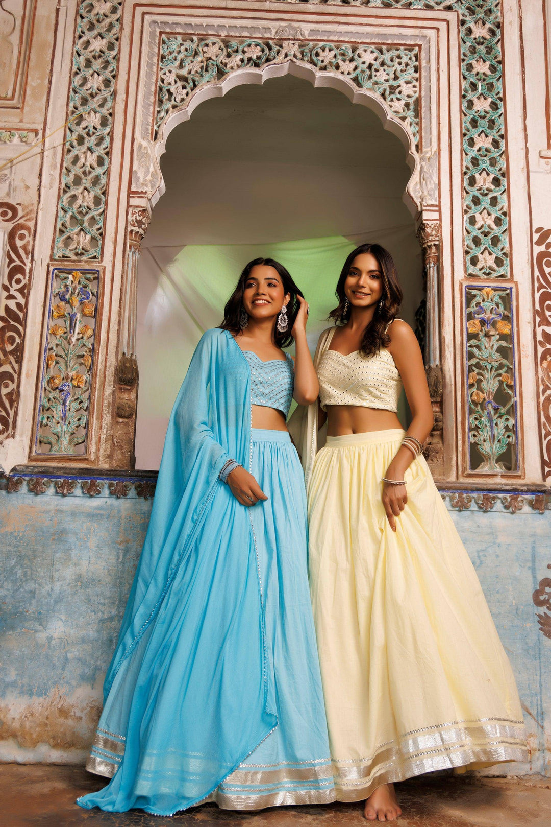 Tanager Turquoise Blue Embroidered Lehenga Set - qivii