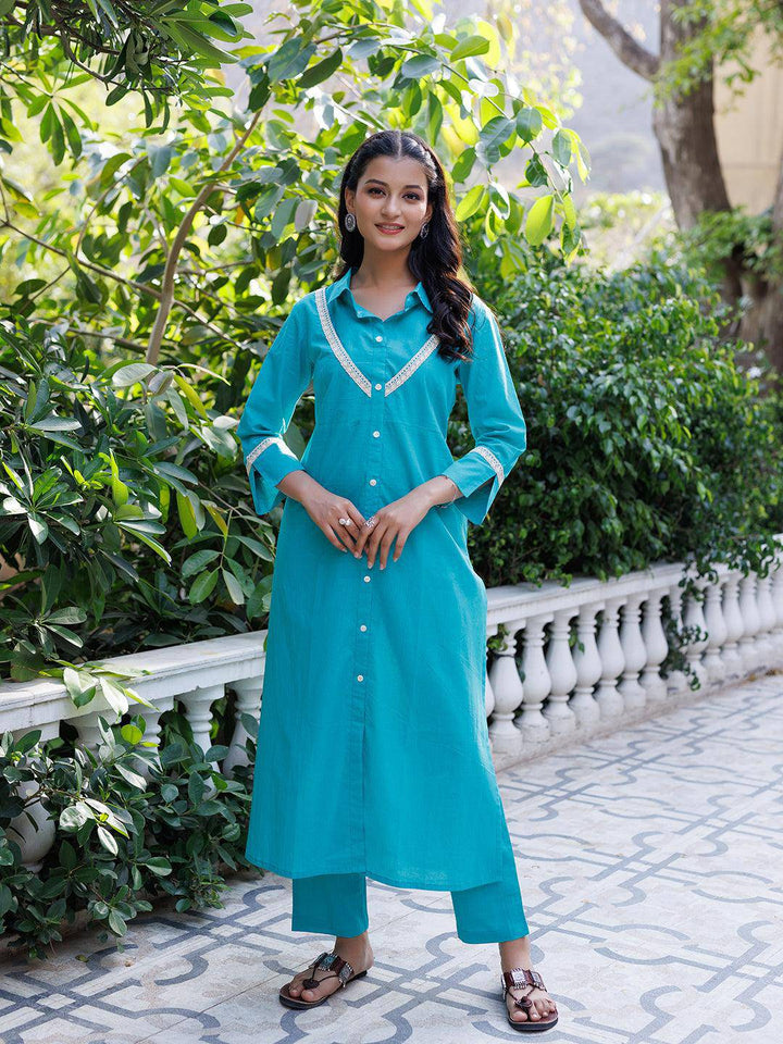 Tiffany Blue Kurta Set - qivii