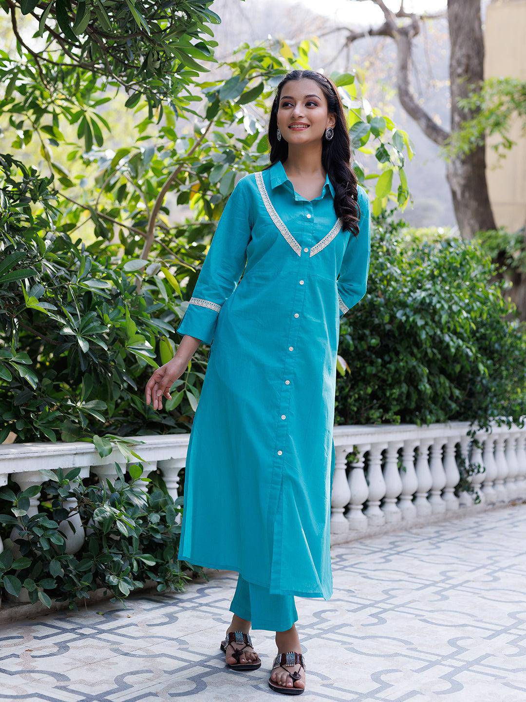 Tiffany Blue Kurta Set - qivii