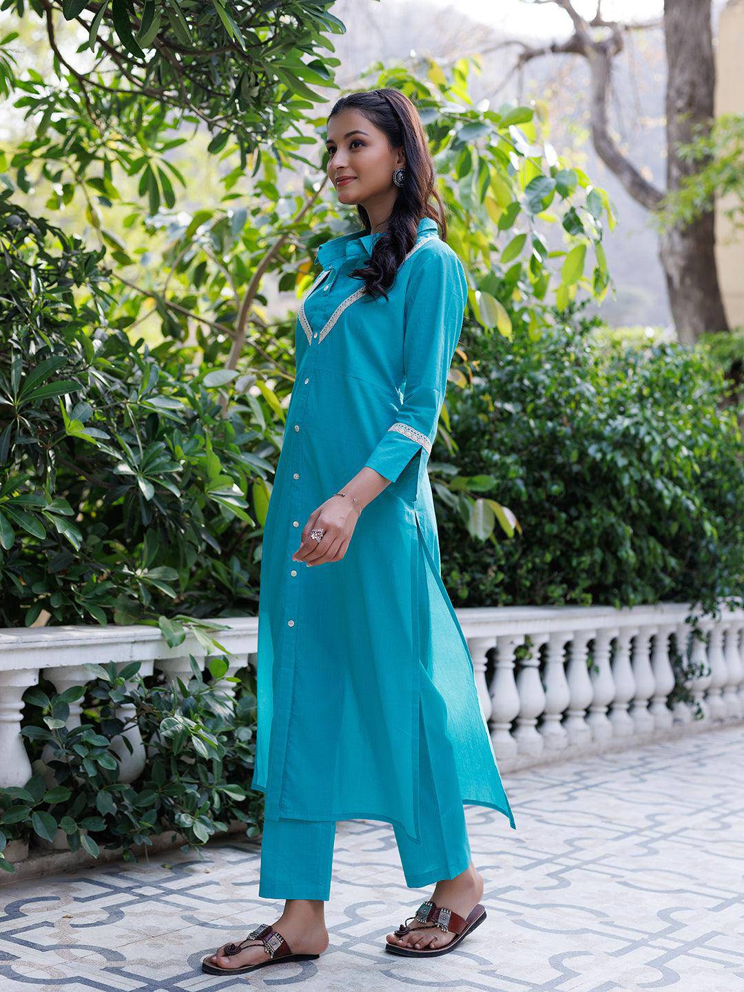 Tiffany Blue Kurta Set - qivii