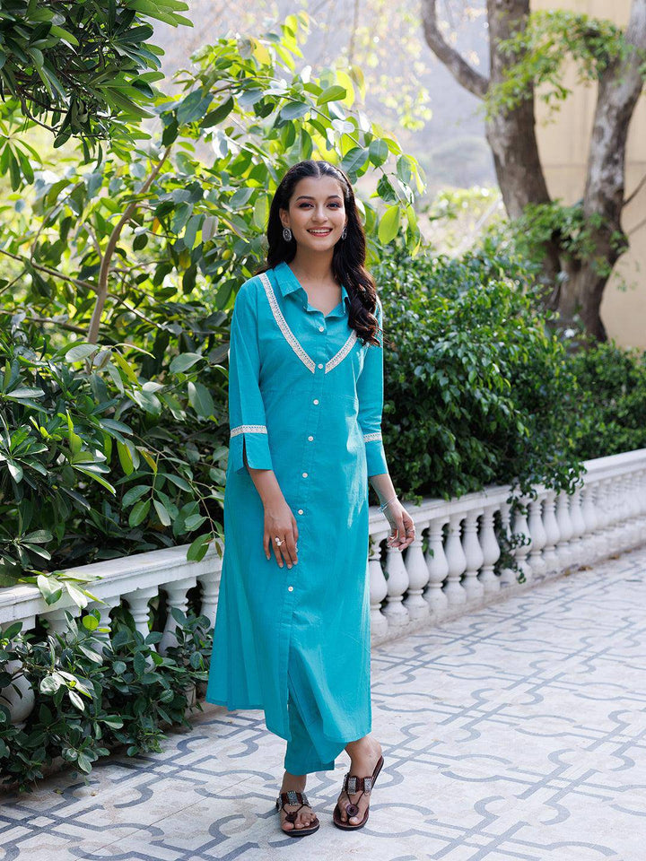 Tiffany Blue Kurta Set - qivii