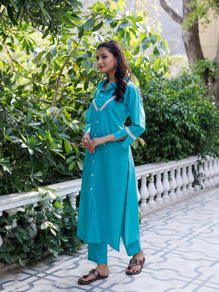 Tiffany Blue Kurta Set - qivii