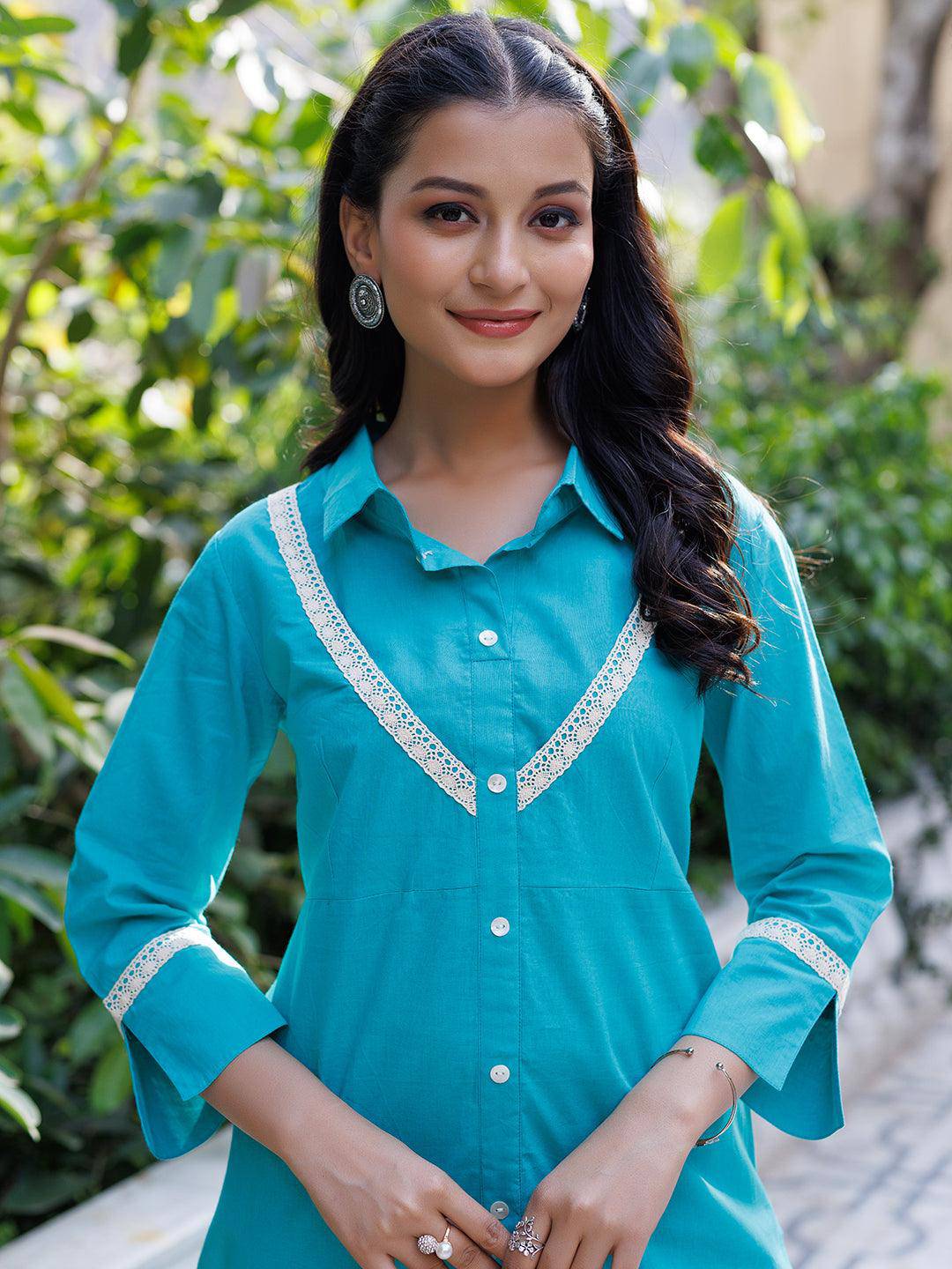 Tiffany Blue Kurta Set - qivii