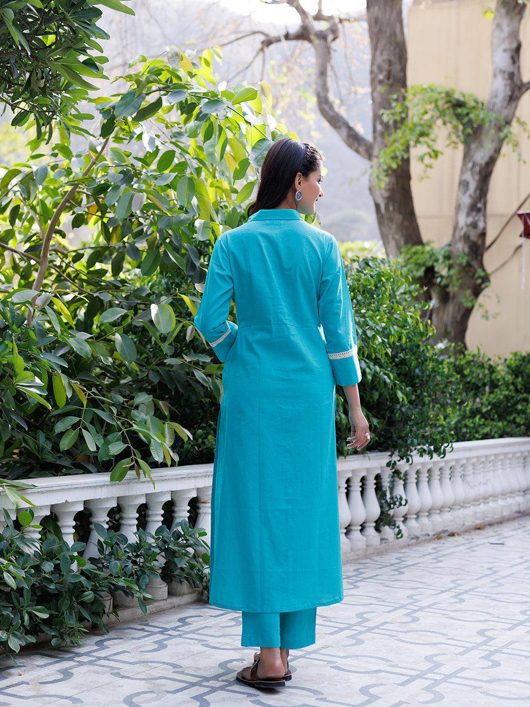 Tiffany Blue Kurta Set - qivii