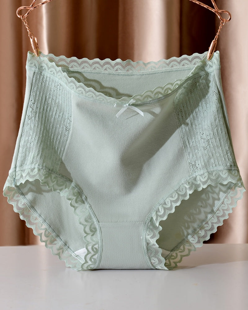 High Waisted Comfortable Cotton Breathable Panties With Lace Trim  - By Qivii