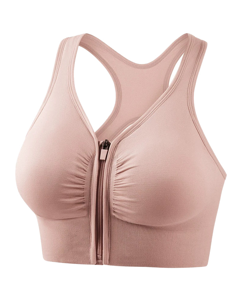 Women's Shockproof Push up Bra Hollow Back with Front Zipper  - By Qivii