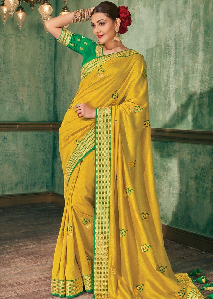 Tuscany Yellow Zari Woven South Silk Saree | Stitched Blouse - qivii